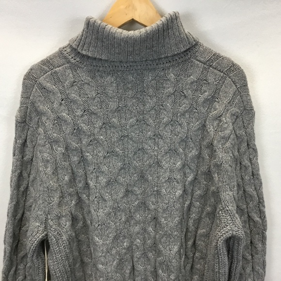 Mutual Weave Men's Cable Knit Turtleneck Sweater Heather Grey Size L - Picture 4 of 9